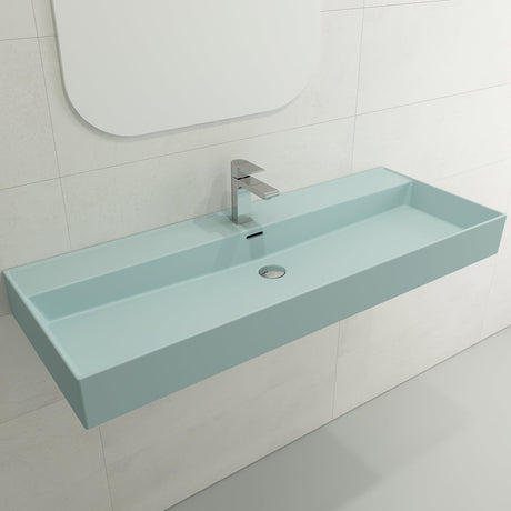BOCCHI 1394-029-0126 Milano Wall-Mounted Sink Fireclay 47.75 in. 1-Hole with Overflow in Matte Ice Blue