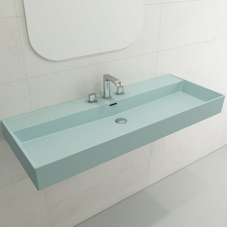 BOCCHI 1394-029-0127 Milano Wall-Mounted Sink Fireclay 47.75 in. 3-Hole with Overflow in Matte Ice Blue
