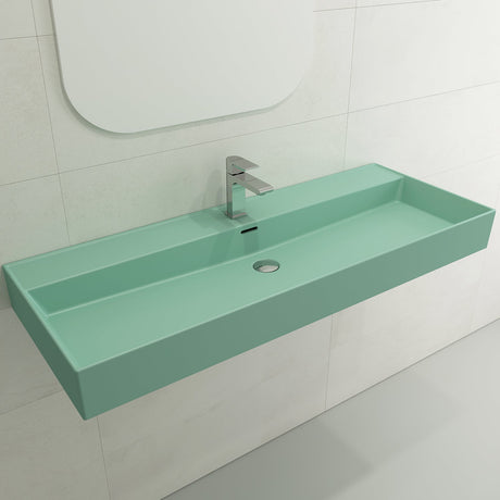 BOCCHI 1394-033-0126 Milano Wall-Mounted Sink Fireclay 47.75 in. 1-Hole with Overflow in Matte Mint Green