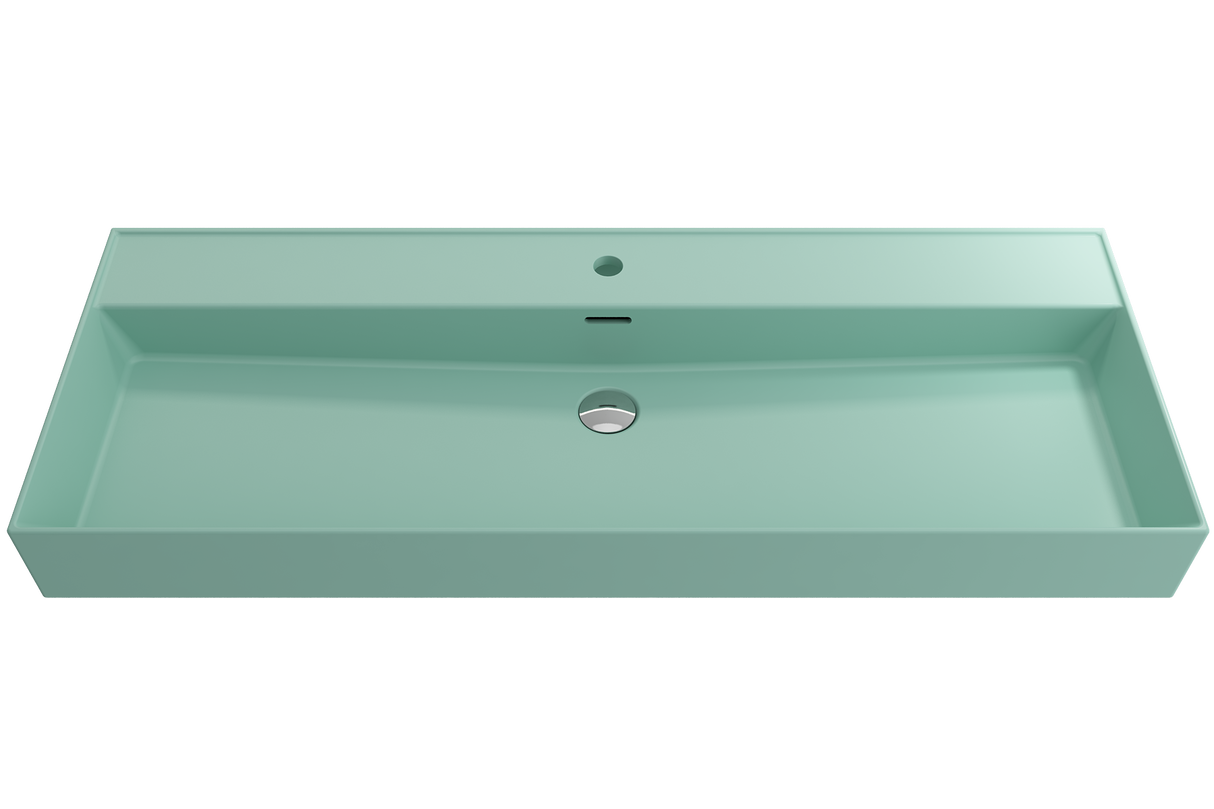 BOCCHI 1394-033-0126 Milano Wall-Mounted Sink Fireclay 47.75 in. 1-Hole with Overflow in Matte Mint Green