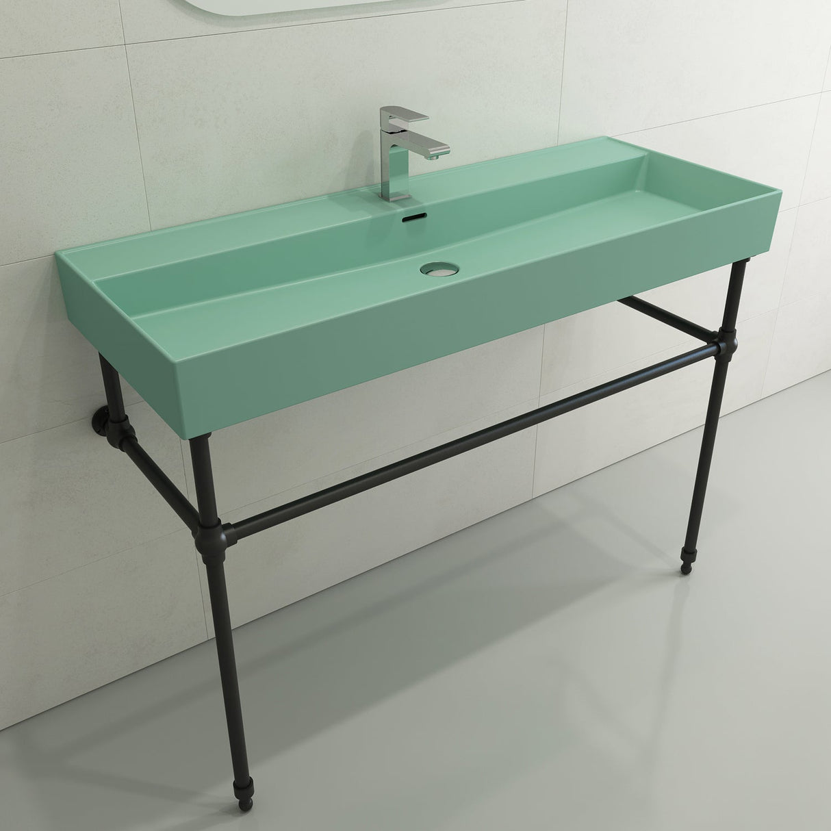 BOCCHI 1394-033-0126 Milano Wall-Mounted Sink Fireclay 47.75 in. 1-Hole with Overflow in Matte Mint Green