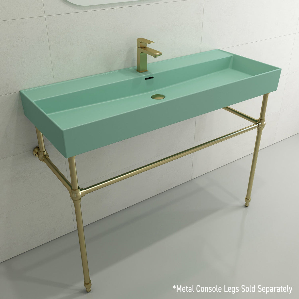 BOCCHI 1394-033-0126 Milano Wall-Mounted Sink Fireclay 47.75 in. 1-Hole with Overflow in Matte Mint Green