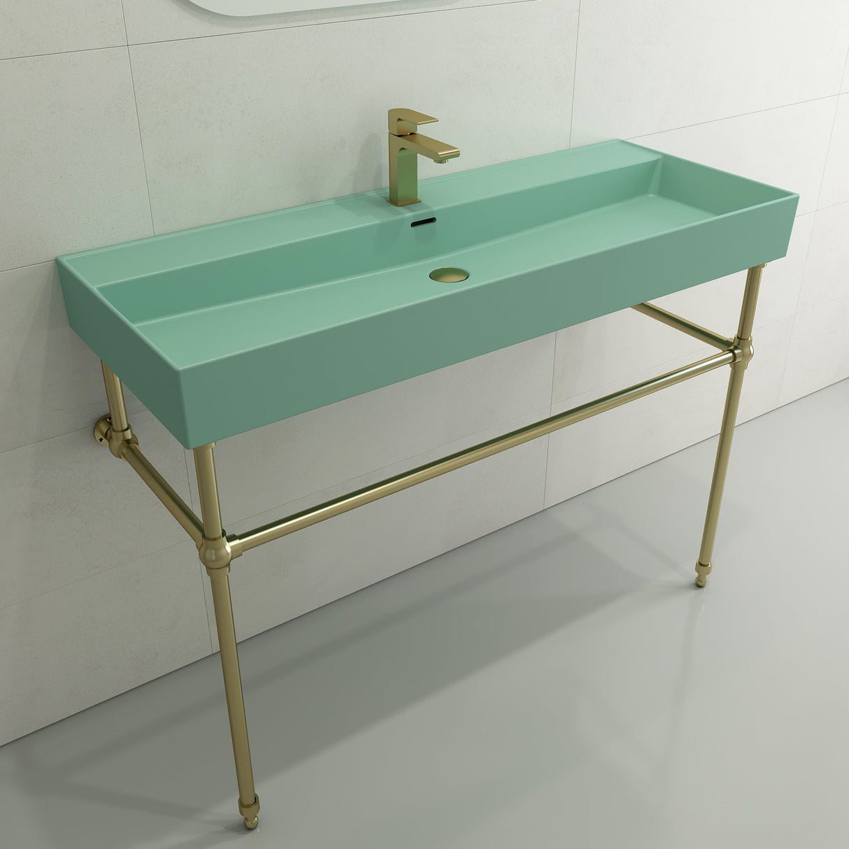 BOCCHI 1394-033-0126 Milano Wall-Mounted Sink Fireclay 47.75 in. 1-Hole with Overflow in Matte Mint Green