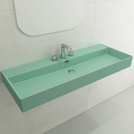 BOCCHI 1394-033-0127 Milano Wall-Mounted Sink Fireclay 47.75 in. 3-Hole with Overflow in Matte Mint Green