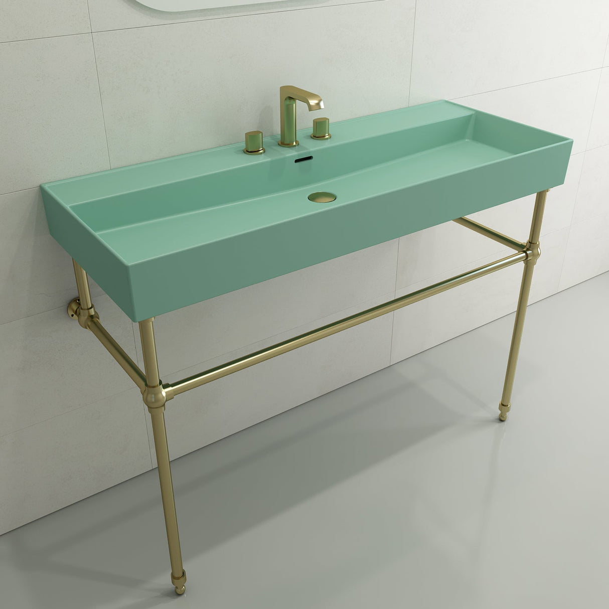 BOCCHI 1394-033-0127 Milano Wall-Mounted Sink Fireclay 47.75 in. 3-Hole with Overflow in Matte Mint Green