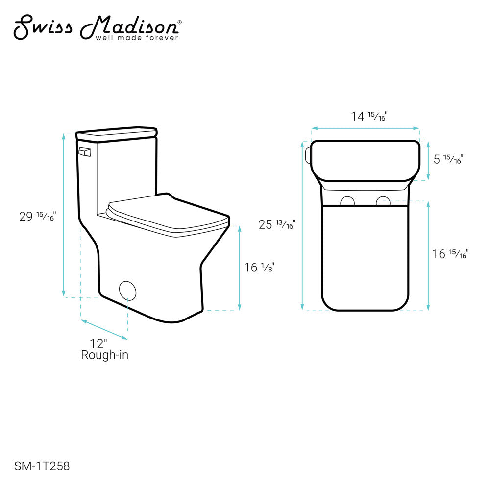 Carre One-Piece Square Toilet Left Side Flush Handle Toilet 1.28 gpf