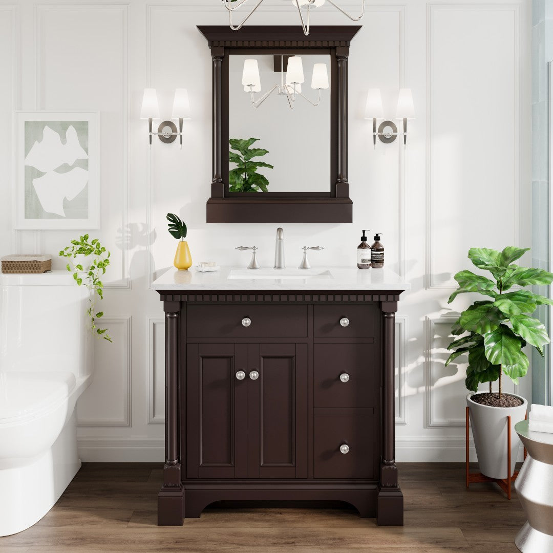 Eviva Preston 36" x 29" Rectangular Aged Chocolate Solid Wood Framed Mirror