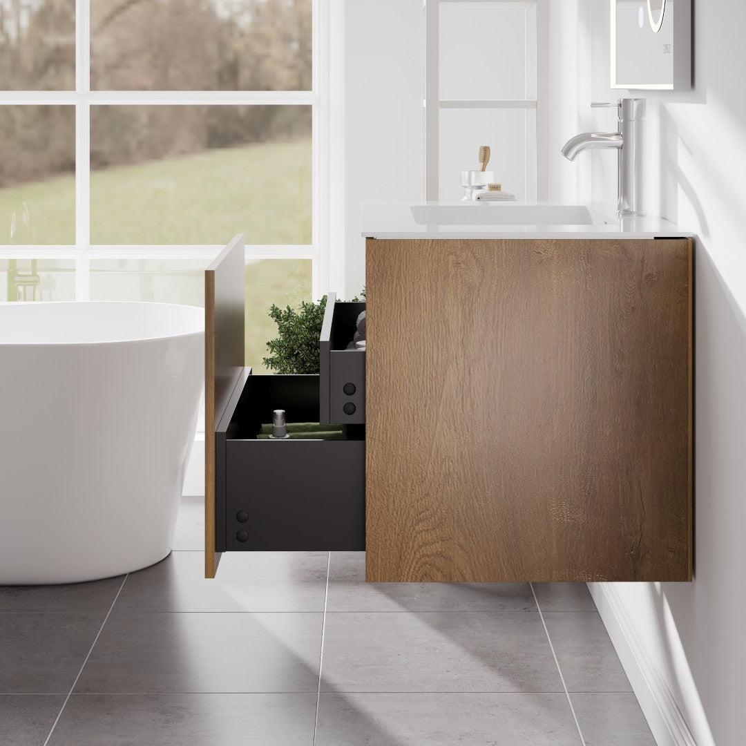 Madeira 20 in. Oak Wall Mount Single Sink Bath Vanity with Acrylic Top and Integrated Sink