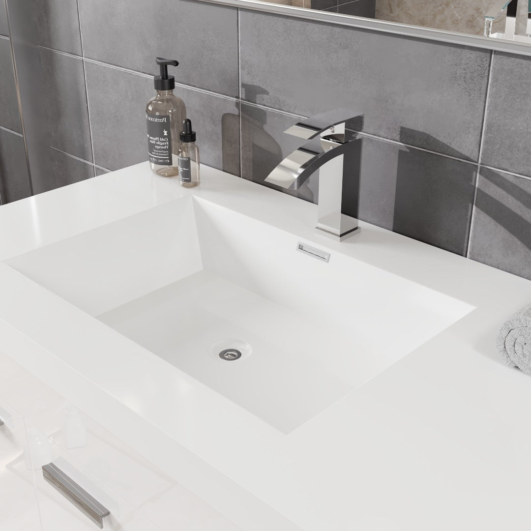 Lugano 36 in. White Wall Mount Single Sink Bath Vanity with Acrylic Top and Integrated Sink