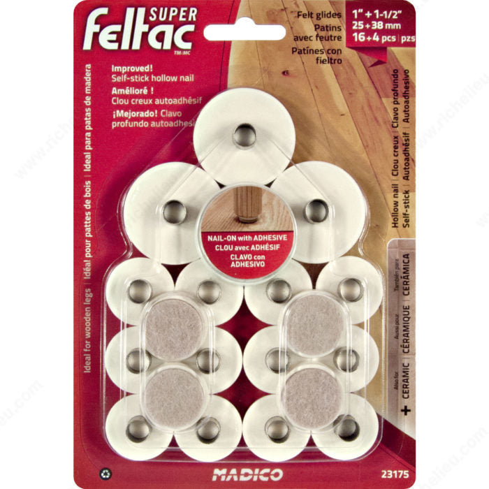 SUPER FELTAC 23175 SUPER FELTAC® Heavy-Duty Hollow Nail-On Multipack Felt Glides
