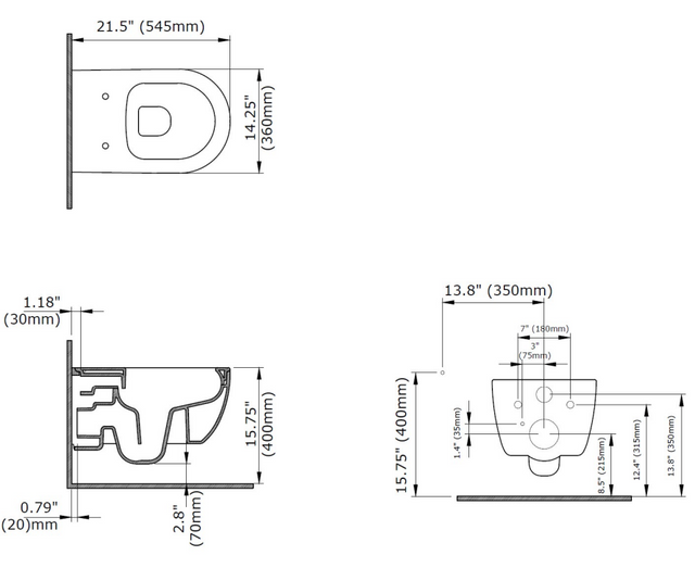 BOCCHI 1416-014-0129 Vettore Wall-Hung Toilet Bowl in Biscuit