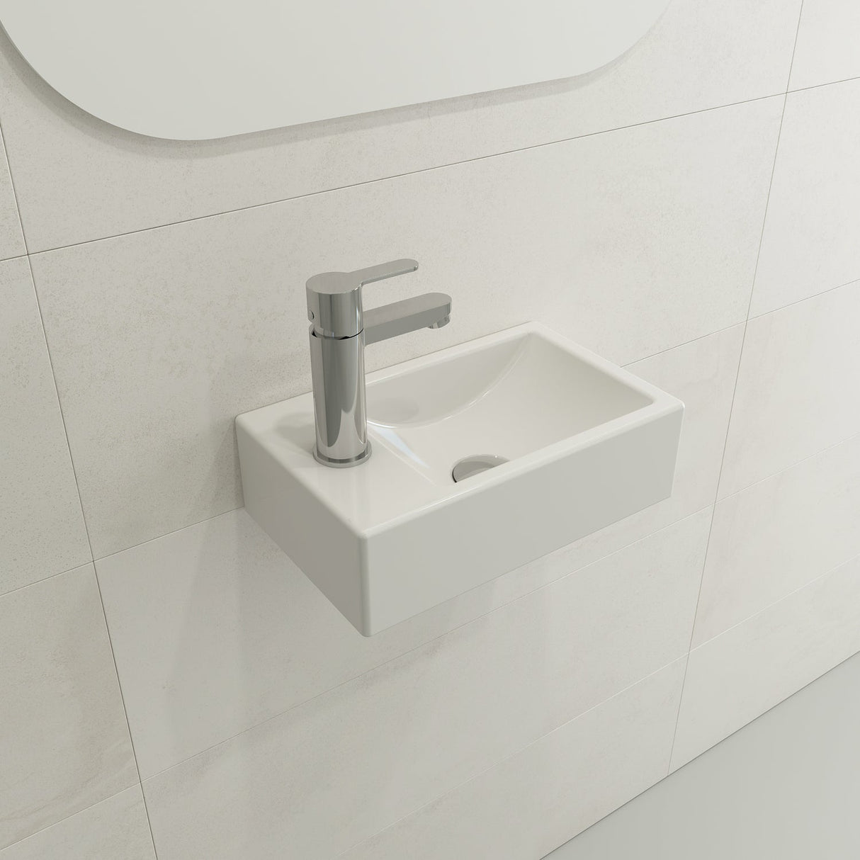 BOCCHI 1418-001-0126 Milano Wall-Mounted Sink Fireclay 14.5 in. 1-hole Left Side Faucet Deck in White