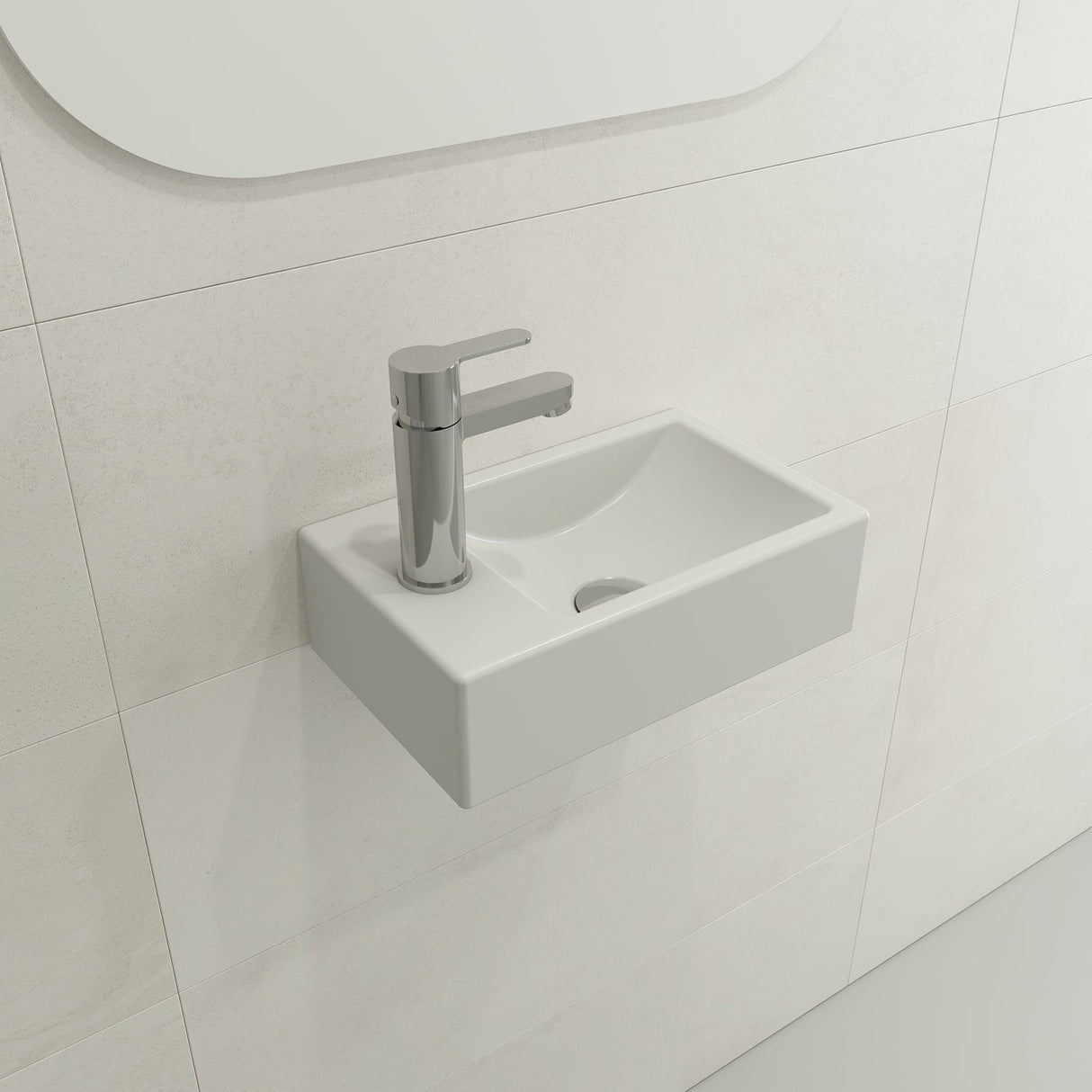 BOCCHI 1418-002-0126 Milano Wall-Mounted Sink Fireclay 14.5 in. 1-hole Left Side Faucet Deck in Matte White