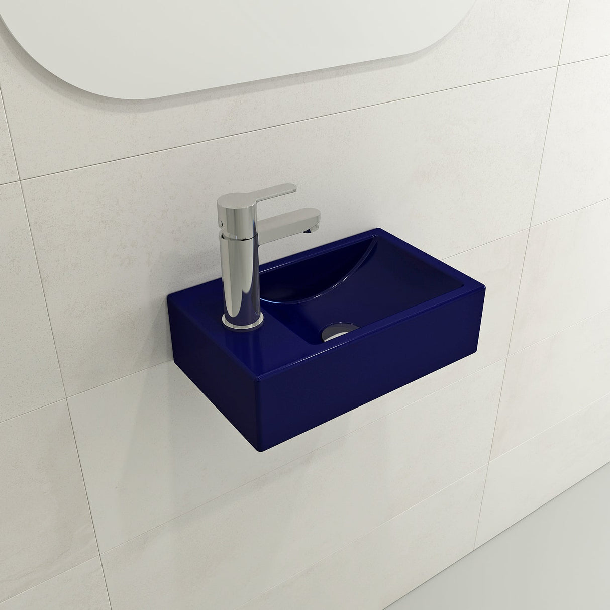 BOCCHI 1418-010-0126 Milano Wall-Mounted Sink Fireclay 14.5 in. 1-hole Left Side Faucet Deck in Sapphire Blue