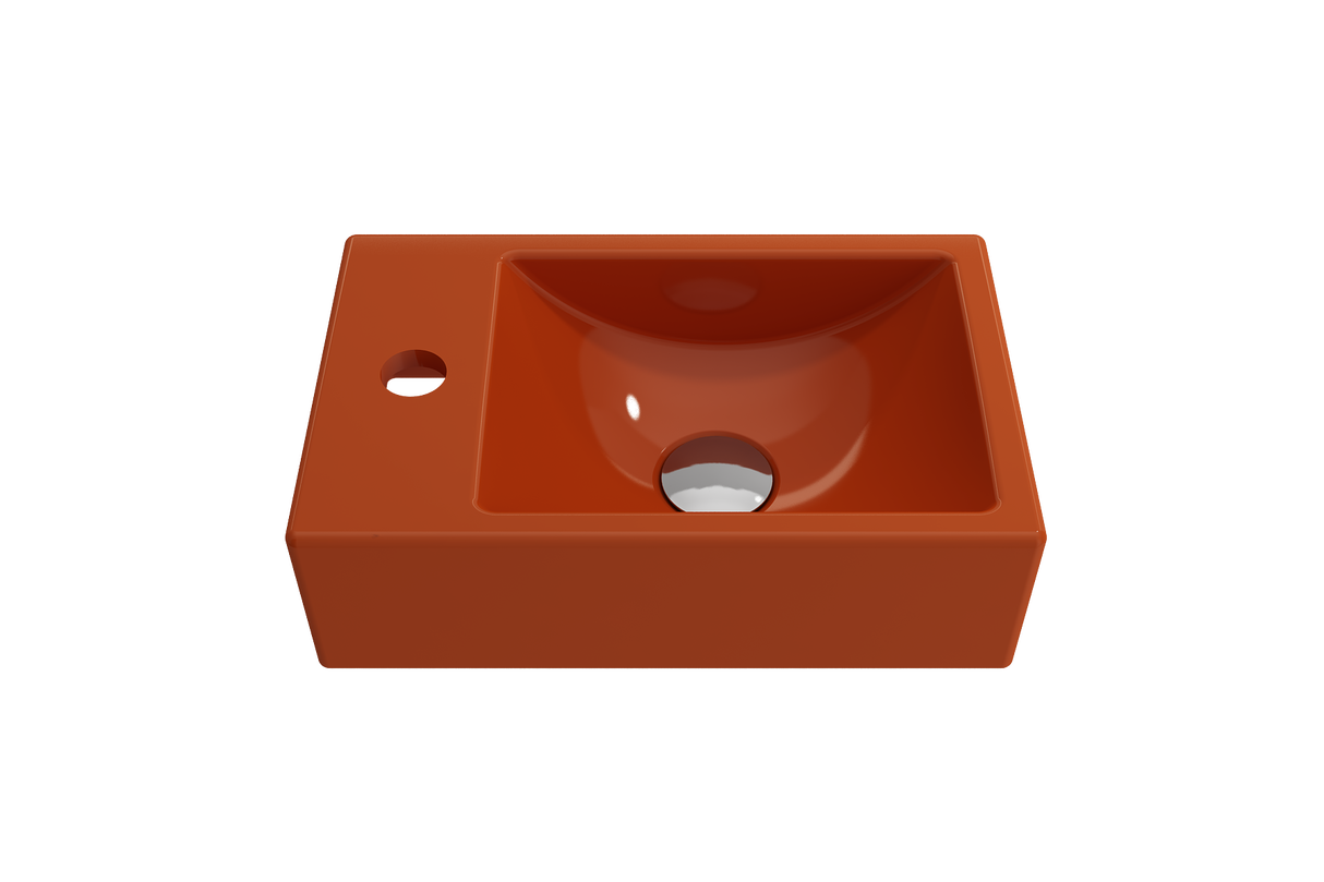 BOCCHI 1418-012-0126 Milano Wall-Mounted Sink Fireclay 14.5 in. 1-hole Left Side Faucet Deck in Orange