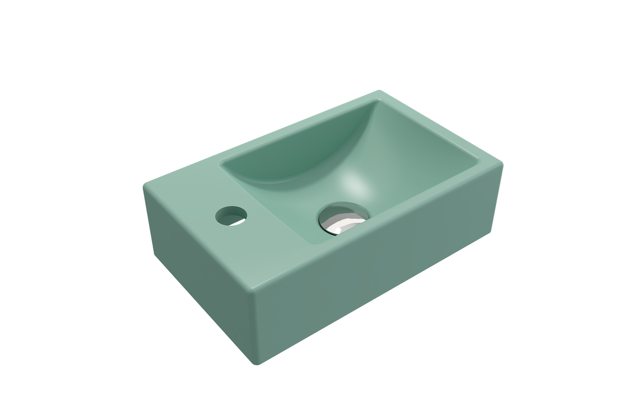 BOCCHI 1418-033-0126 Milano Wall-Mounted Sink Fireclay 14.5 in. 1-hole Left Side Faucet Deck in Matte Mint Green