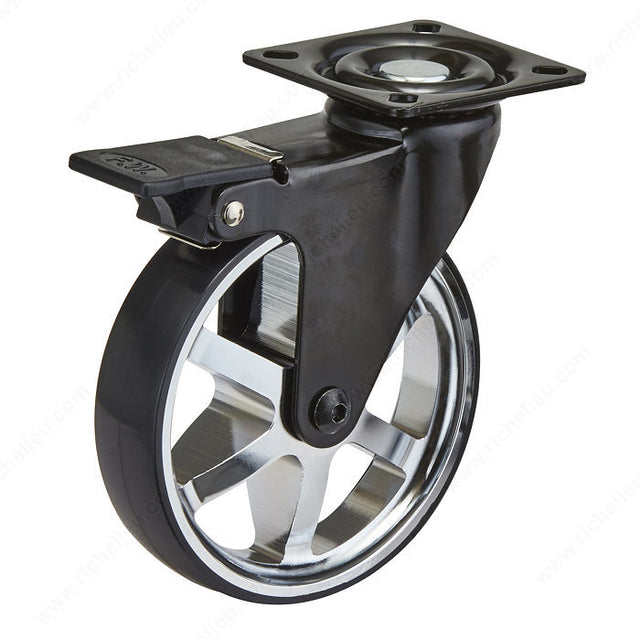 Richelieu 875020114090 Aluminum Single Wheel Design Caster - Chrome and Black, 110 lb, 2 15/16 in, Swivel Without Brake, 3 27/32 in