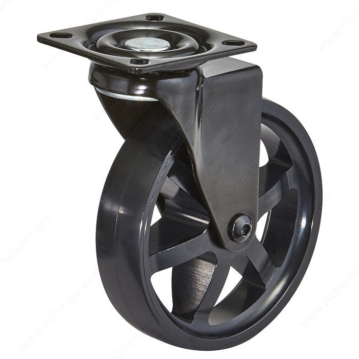 Richelieu 810002029090 Aluminum Single Wheel Design Caster - Black on Black, 132 lb, 3 15/16 in, Swivel with Brake, 4 29/32 in