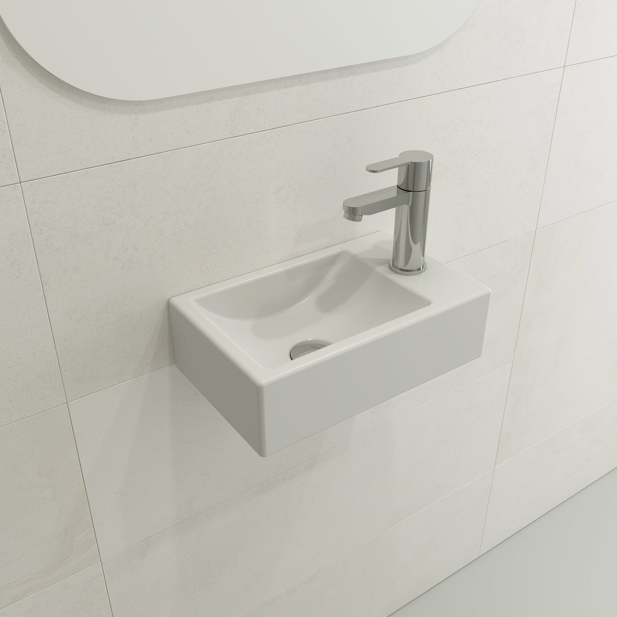 BOCCHI 1419-002-0126 Milano Wall-Mounted Sink Fireclay 14.5 in. 1-hole Right Side Faucet Deck in Matte White