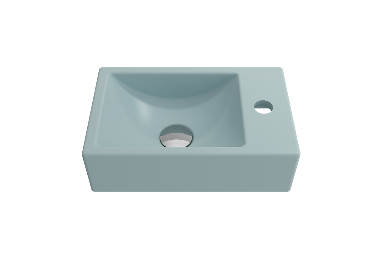 BOCCHI 1419-029-0126 Milano Wall-Mounted Sink Fireclay 14.5 in. 1-hole Right Side Faucet Deck in Matte Ice Blue