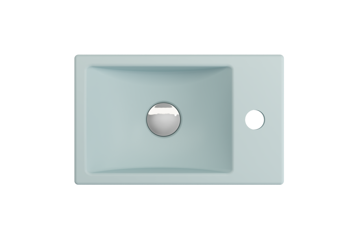 BOCCHI 1419-029-0126 Milano Wall-Mounted Sink Fireclay 14.5 in. 1-hole Right Side Faucet Deck in Matte Ice Blue