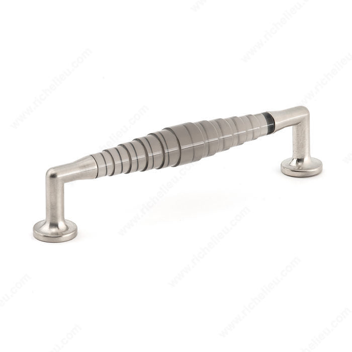 Richelieu MN2485Z160E103 Contemporary Resin and Metal Pull - MN2485Z, Matte Metalized Silver / Smoked Resin