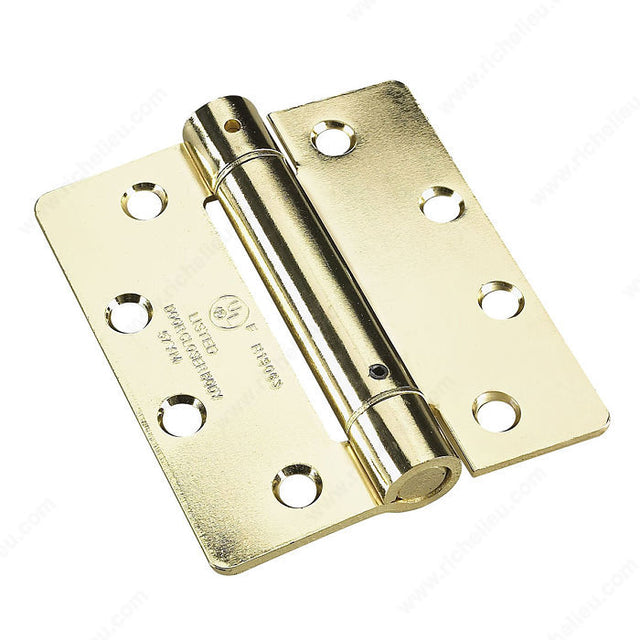 Richelieu 52823BB1 4 1/2" Full Mortise Adjustable Spring Hinge, Brass, 4 in, 1/4" Radius, 1/8 in, Onward, UL / 1
