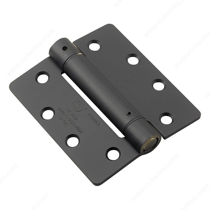 Richelieu 52823FBB1 4 1/2" Full Mortise Adjustable Spring Hinge, Matte Black, 4 in, 1/4" Radius, 1/8 in, Onward, UL / 1