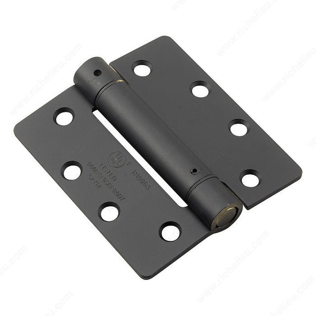 Richelieu 52823FBB1 4 1/2" Full Mortise Adjustable Spring Hinge, Matte Black, 4 in, 1/4" Radius, 1/8 in, Onward, UL / 1