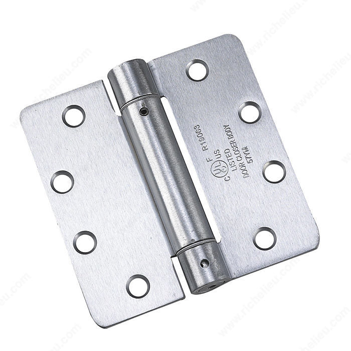 Richelieu 52823BCB1 4 1/2" Full Mortise Adjustable Spring Hinge, Brushed Chrome, 4 in, 1/4" Radius, 1/8 in, Onward, UL / 1