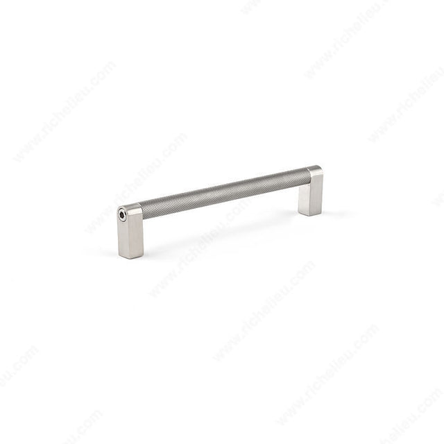 Richelieu MN2504Z96G115 Contemporary Stainless Steel and Metal Pull - MN2504Z, Brushed Nickel / Bright Satin Nickel / Knurled Stainless Steel, 3 25/32 in, 4 1/4 in