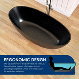 New England Home Goods 65" Black Oval Luxury Freestanding Solid Surface Resin Stone Soaking Tub
