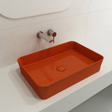 BOCCHI 1476-012-0125 Sottile Rectangle Vessel Fireclay 21.5 in. with Matching Drain Cover in Orange