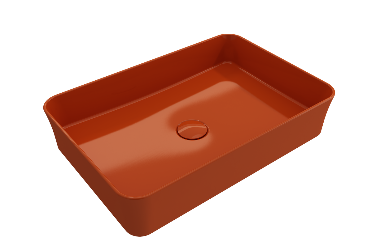 BOCCHI 1476-012-0125 Sottile Rectangle Vessel Fireclay 21.5 in. with Matching Drain Cover in Orange