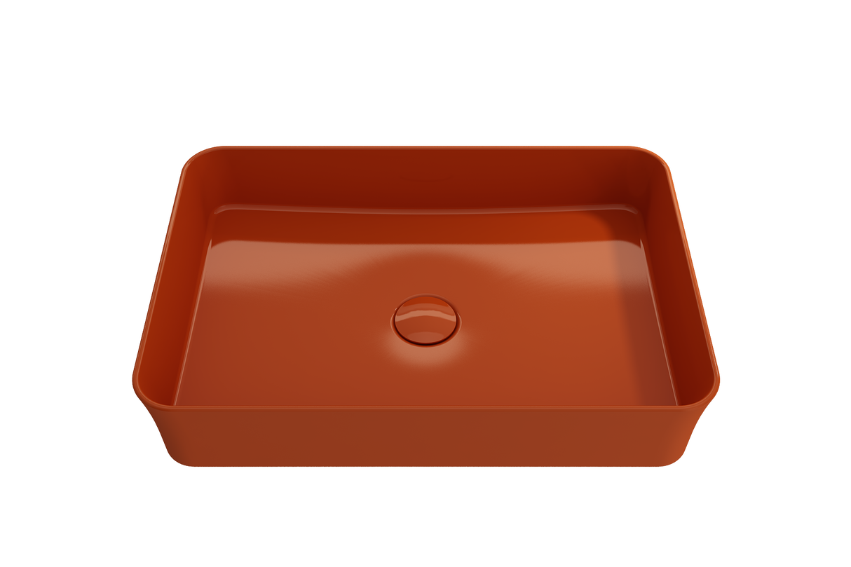 BOCCHI 1476-012-0125 Sottile Rectangle Vessel Fireclay 21.5 in. with Matching Drain Cover in Orange