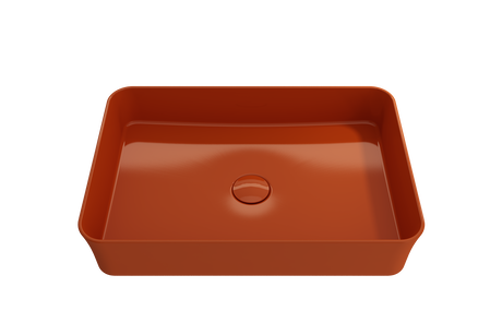BOCCHI 1476-012-0125 Sottile Rectangle Vessel Fireclay 21.5 in. with Matching Drain Cover in Orange