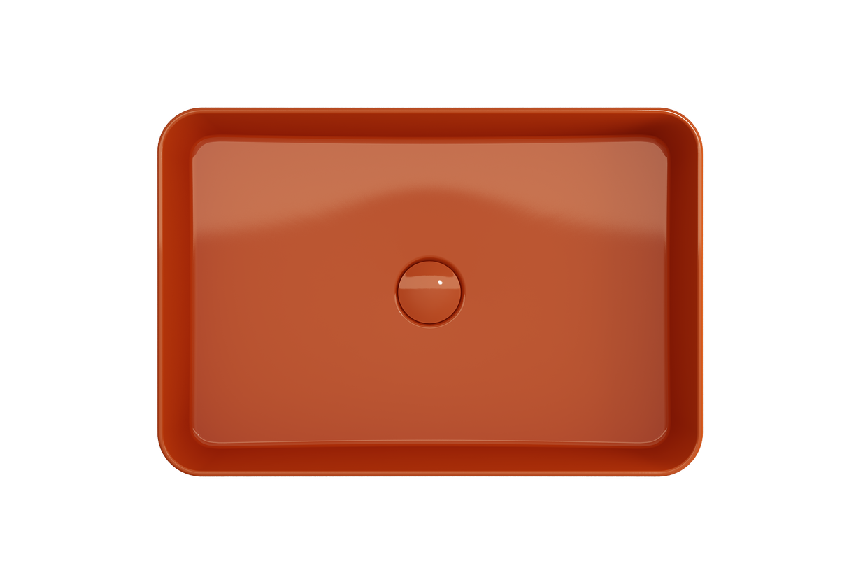 BOCCHI 1476-012-0125 Sottile Rectangle Vessel Fireclay 21.5 in. with Matching Drain Cover in Orange