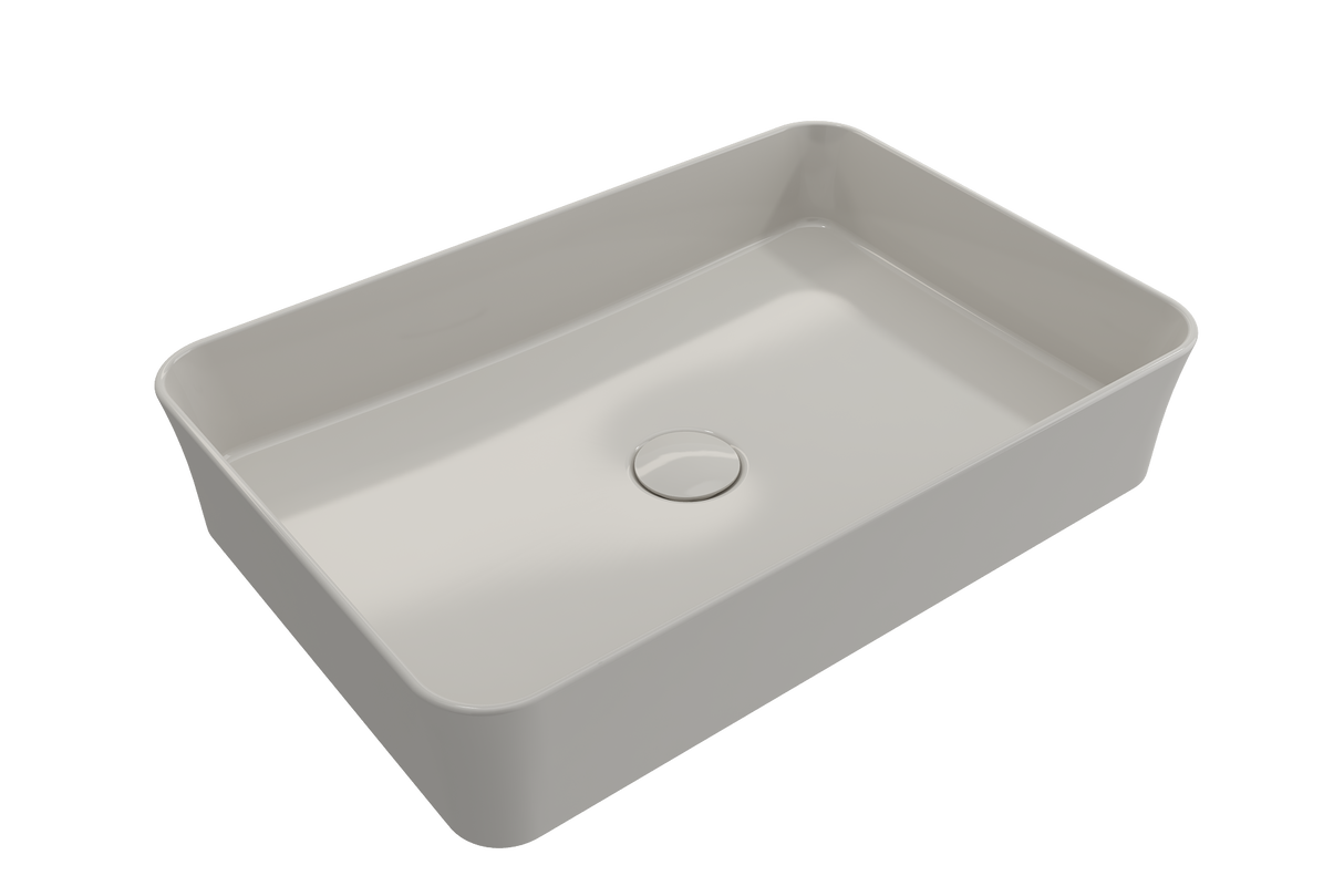 BOCCHI 1476-014-0125 Sottile Rectangle Vessel Fireclay 21.5 in. with Matching Drain Cover in Biscuit