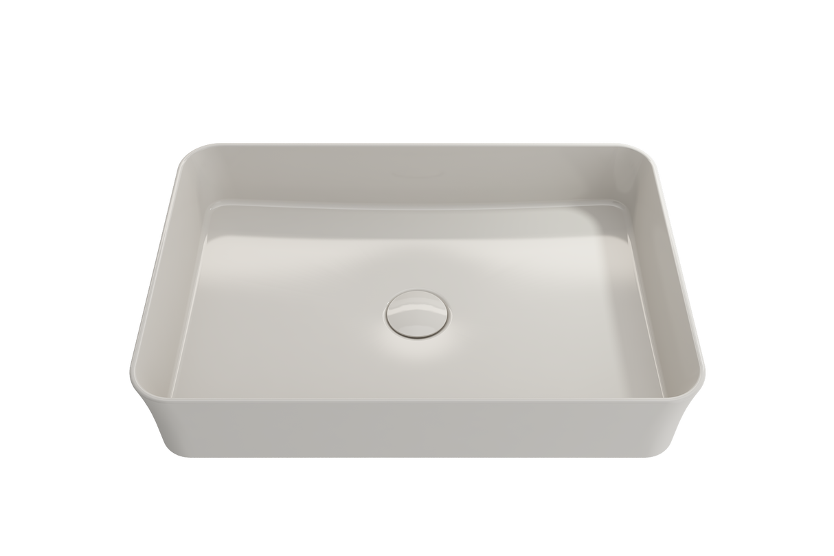 BOCCHI 1476-014-0125 Sottile Rectangle Vessel Fireclay 21.5 in. with Matching Drain Cover in Biscuit