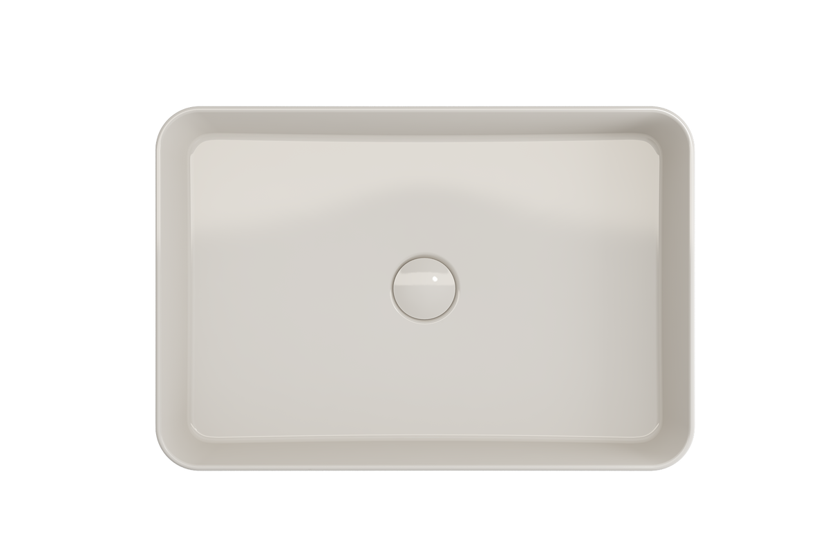 BOCCHI 1476-014-0125 Sottile Rectangle Vessel Fireclay 21.5 in. with Matching Drain Cover in Biscuit