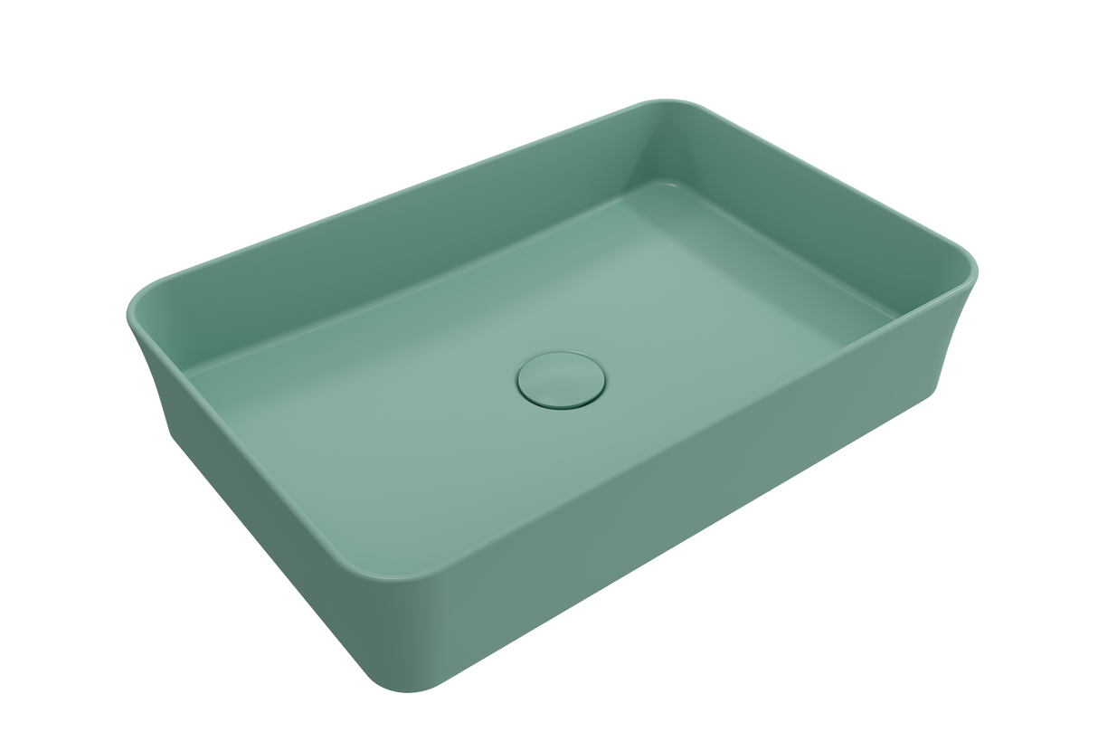 BOCCHI 1476-033-0125 Sottile Rectangle Vessel Fireclay 21.5 in. with Matching Drain Cover in Matte Mint Green