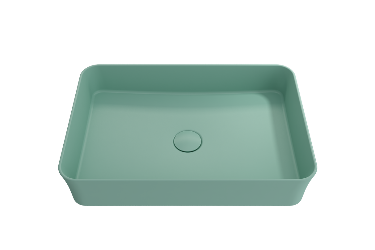 BOCCHI 1476-033-0125 Sottile Rectangle Vessel Fireclay 21.5 in. with Matching Drain Cover in Matte Mint Green