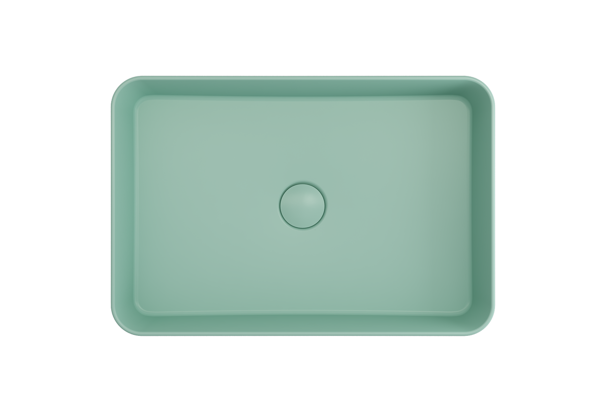 BOCCHI 1476-033-0125 Sottile Rectangle Vessel Fireclay 21.5 in. with Matching Drain Cover in Matte Mint Green