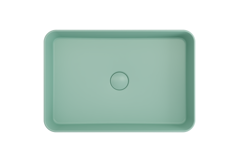 BOCCHI 1476-033-0125 Sottile Rectangle Vessel Fireclay 21.5 in. with Matching Drain Cover in Matte Mint Green