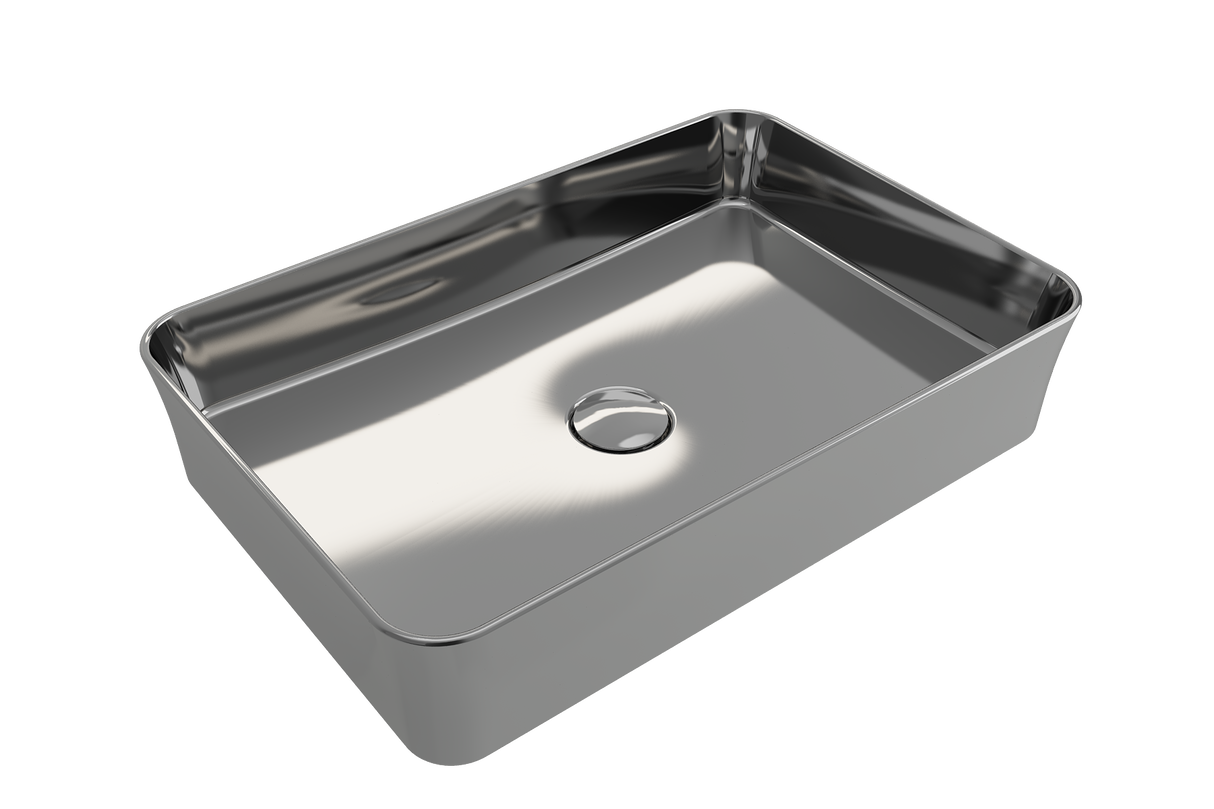 BOCCHI 1476-401-0125 Sottile Rectangle Vessel Fireclay 21.5 in. with Matching Drain Cover in Platinum