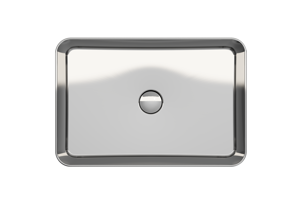 BOCCHI 1476-401-0125 Sottile Rectangle Vessel Fireclay 21.5 in. with Matching Drain Cover in Platinum