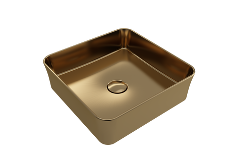 BOCCHI 1477-403-0125 Sottile Square Vessel Fireclay 15.25 in. with Matching Drain Cover in Matte Gold