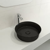 BOCCHI 1478-004-0125 Sottile Round Vessel Fireclay 15 in. with Matching Drain Cover in Matte Black