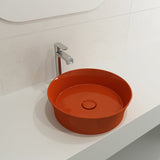 BOCCHI 1478-012-0125 Sottile Round Vessel Fireclay 15 in. with Matching Drain Cover in Orange