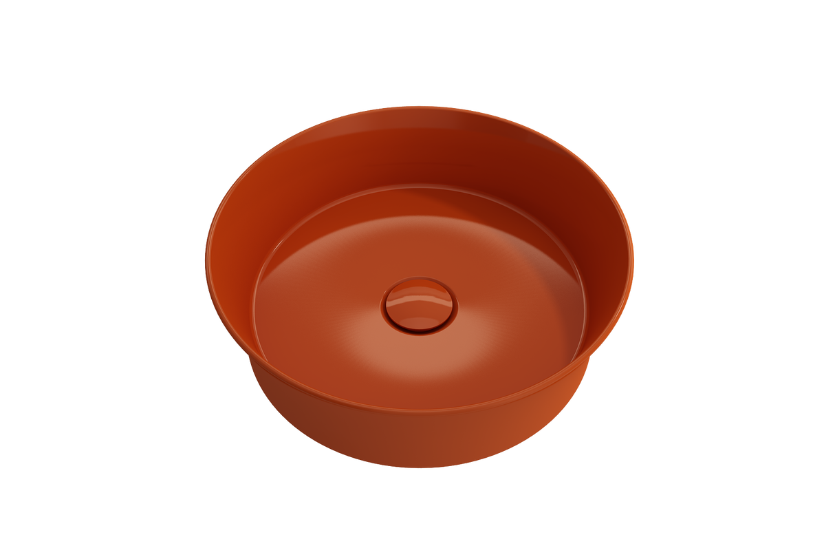 BOCCHI 1478-012-0125 Sottile Round Vessel Fireclay 15 in. with Matching Drain Cover in Orange